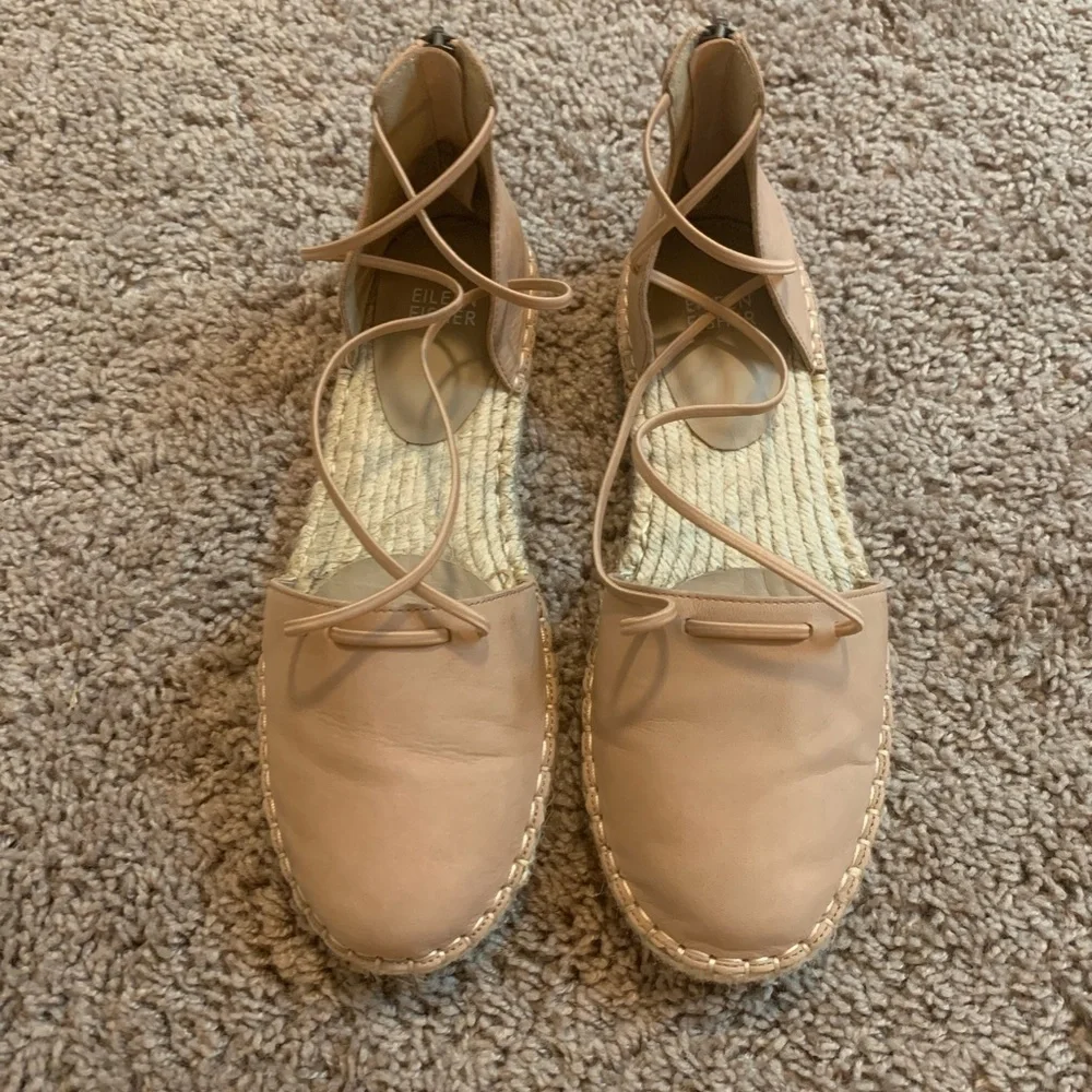 Eileen Fisher Lace Up Espadrilles Sandals Boho Casual Summer Vacation Tan 7.5